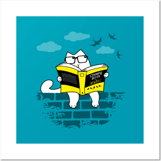 Funny Cute Nerdy Cat Reading Studying Cartoon For Cat Lovers Posters and Art